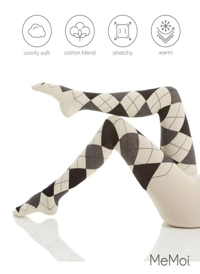 MeMoi Textured Argyle Sweater Tights Winter White Small/Medium - Image 5
